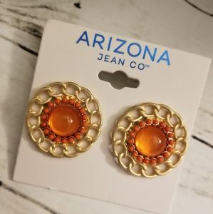 Vintage orange and gold chain post earrings nwt